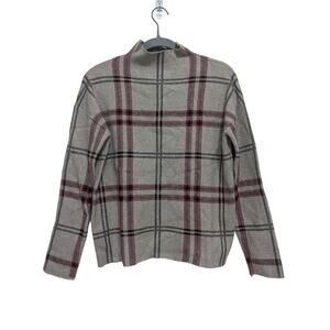 Nicole Miller Sweater Womens Medium Tan Red plaid Long Sleeve Pullover